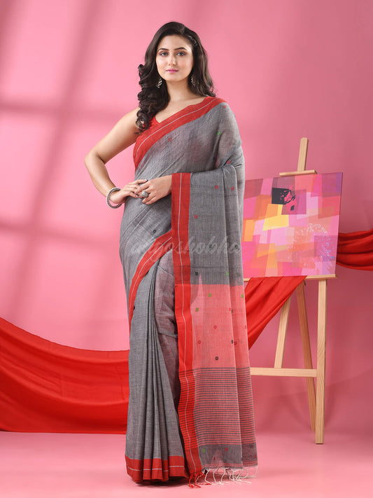 Grey Cotton All Body Ball Buti Handloom Saree