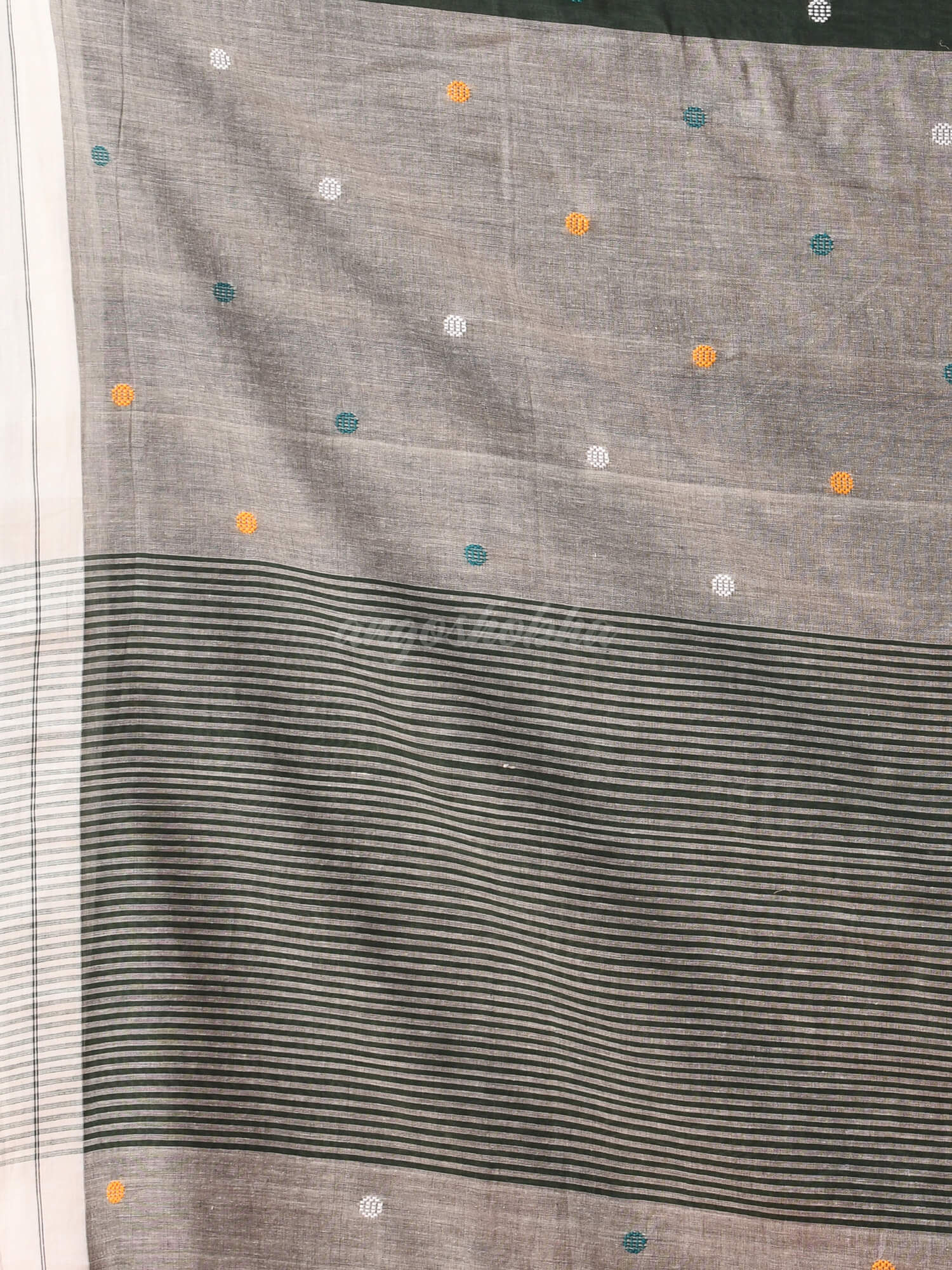 Bottle Green Cotton All Body Ball Buti Handloom Saree