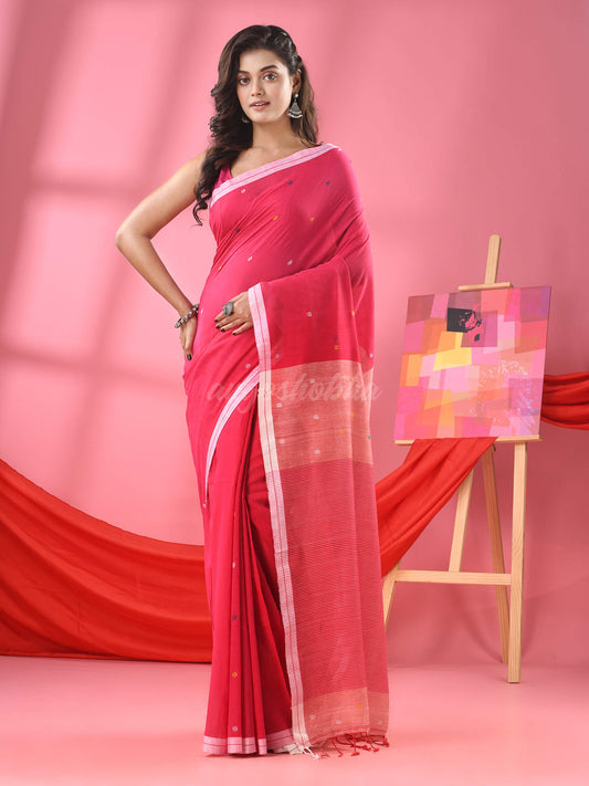 Rouge Pink Cotton All Body Ball Buti Handloom Saree