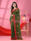 Moss Green Cotton All Body Hut Motive Handloom Saree