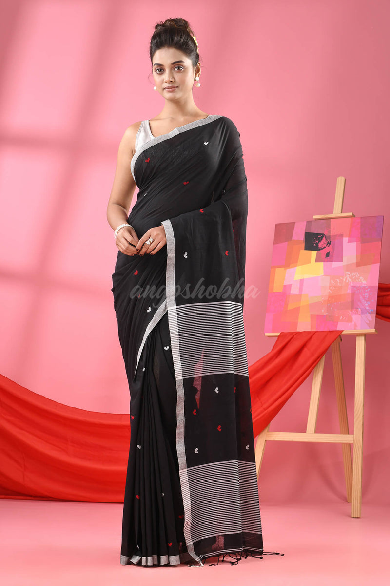 Black Cotton All Body Love Buti Handloom Saree