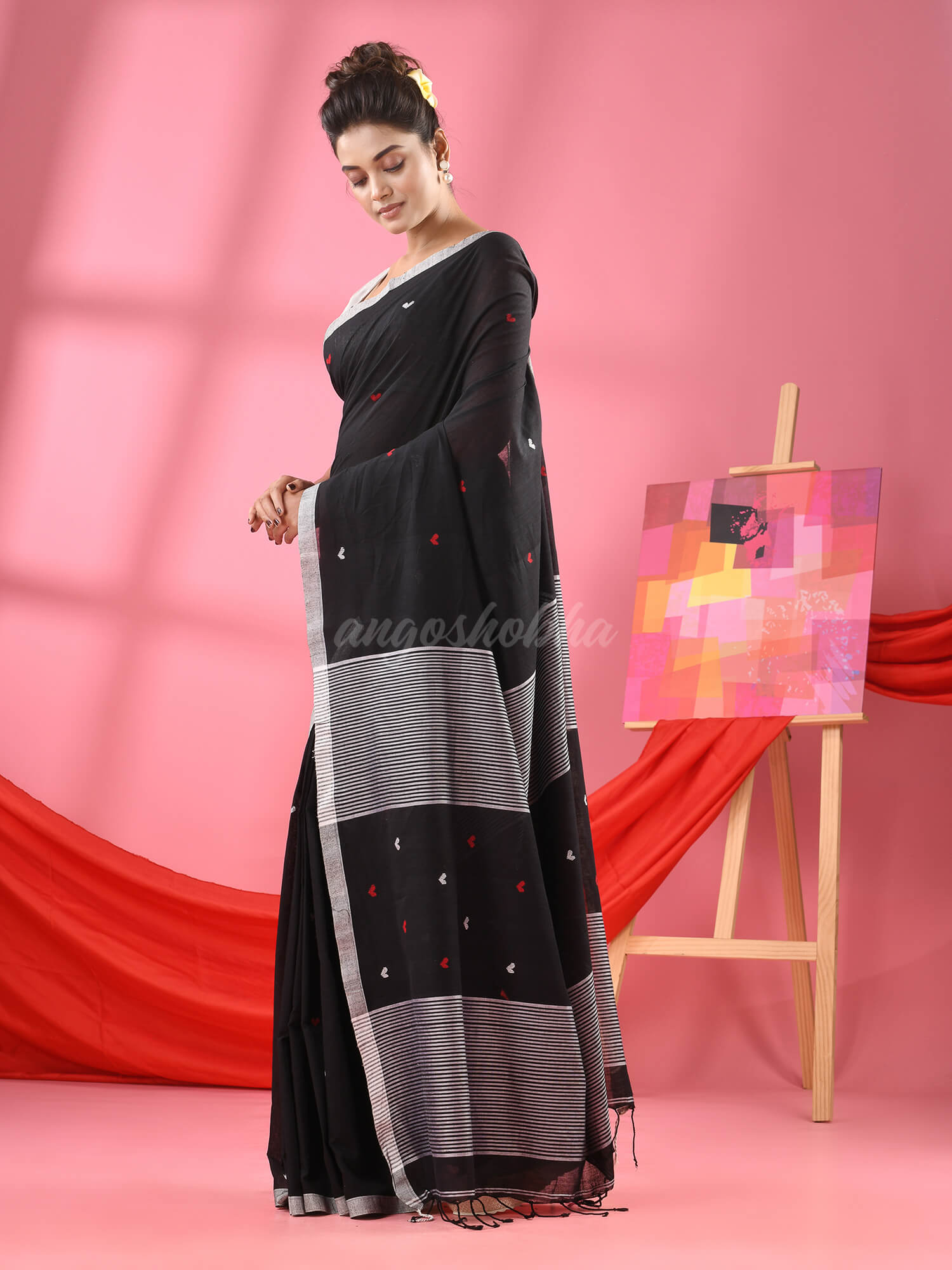 Black Cotton All Body Love Buti Handloom Saree