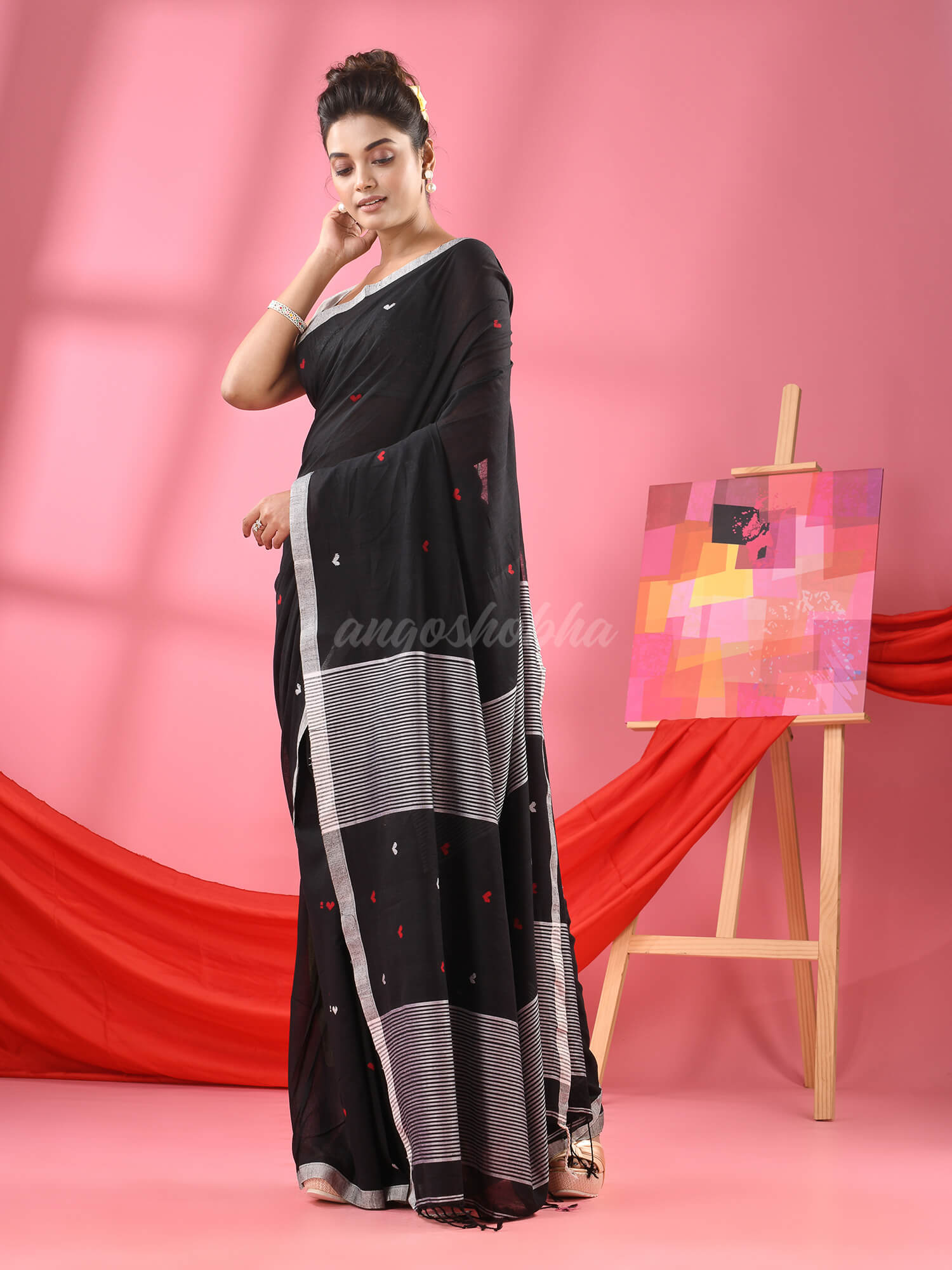 Black Cotton All Body Love Buti Handloom Saree
