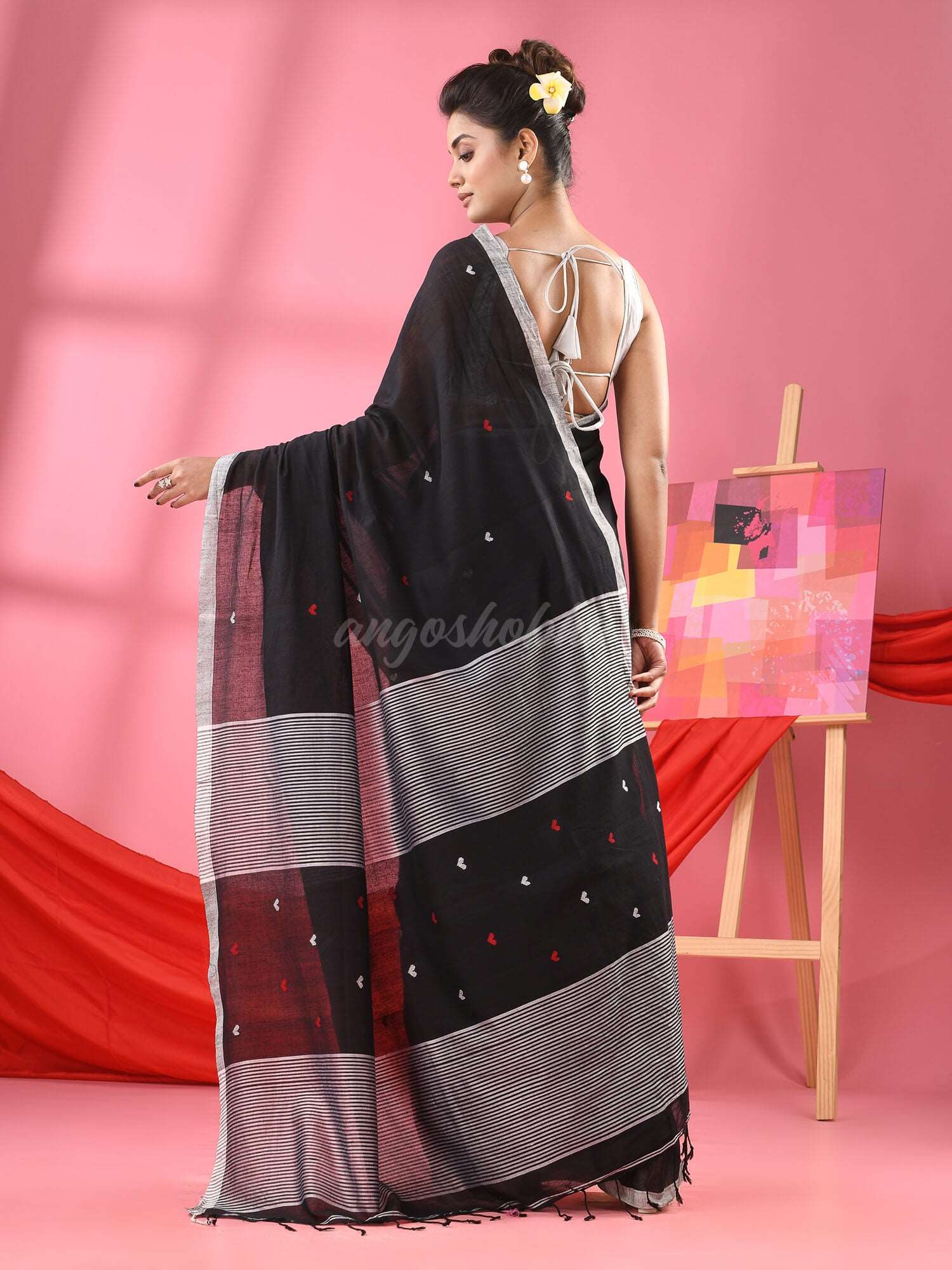 Black Cotton All Body Love Buti Handloom Saree