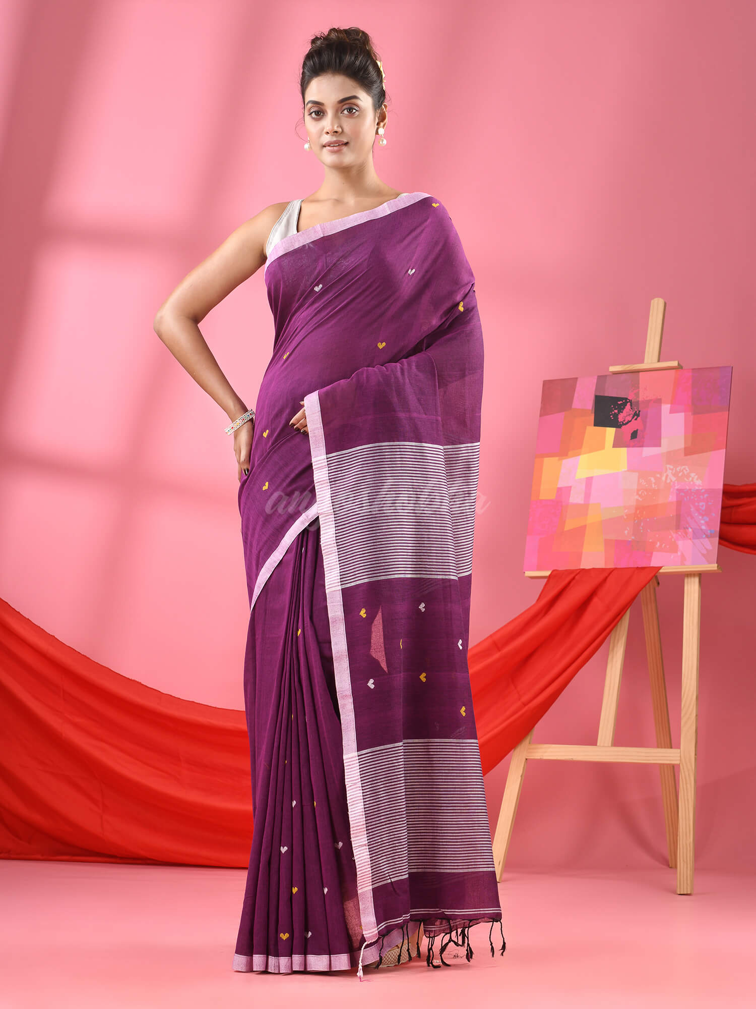 Purple Cotton All Body Love Buti Handloom Saree