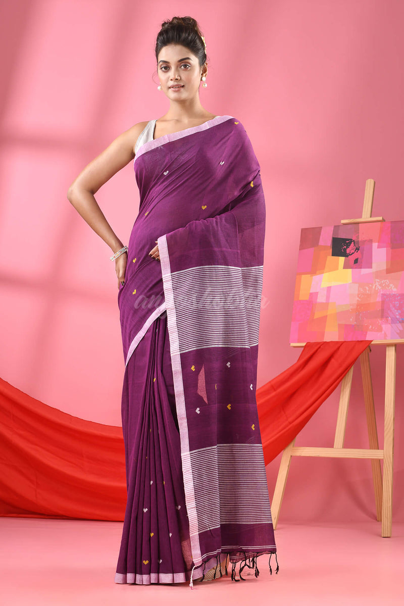 Purple Cotton All Body Love Buti Handloom Saree
