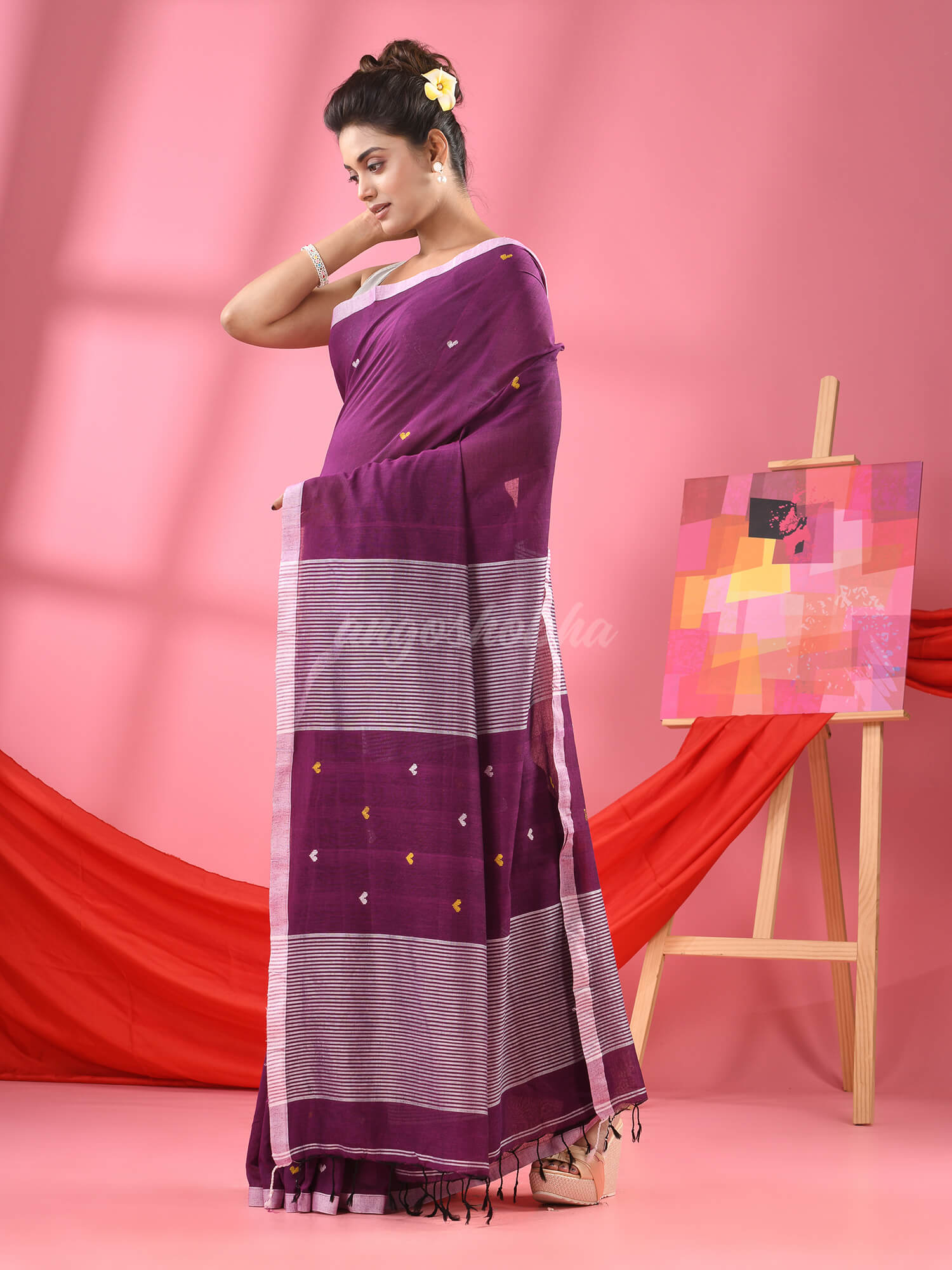 Purple Cotton All Body Love Buti Handloom Saree