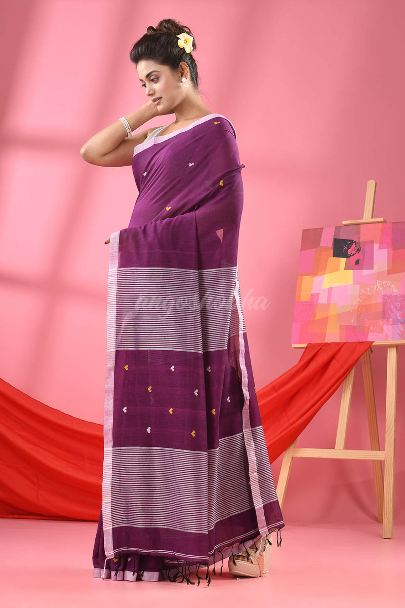 Purple Cotton All Body Love Buti Handloom Saree