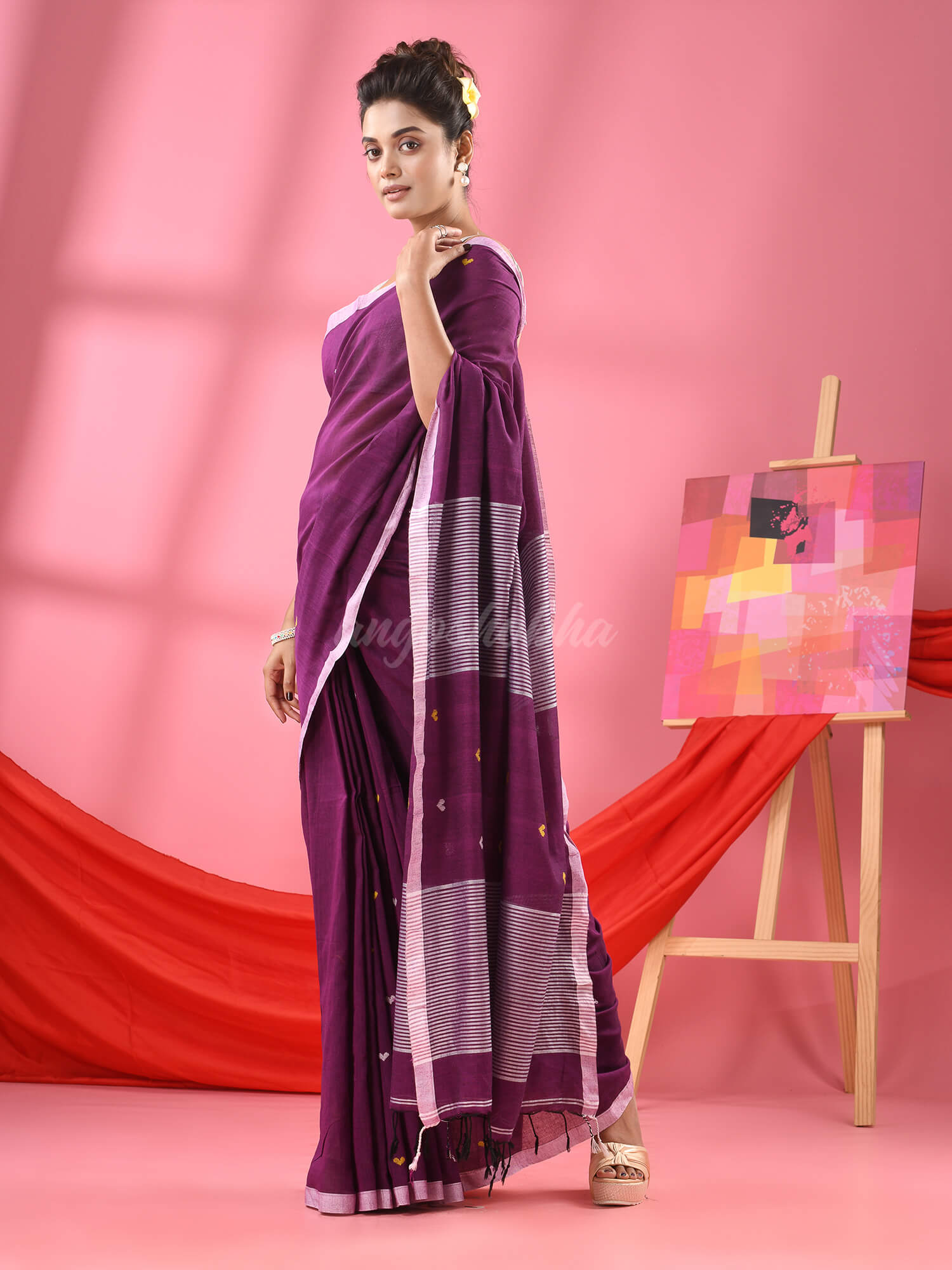Purple Cotton All Body Love Buti Handloom Saree