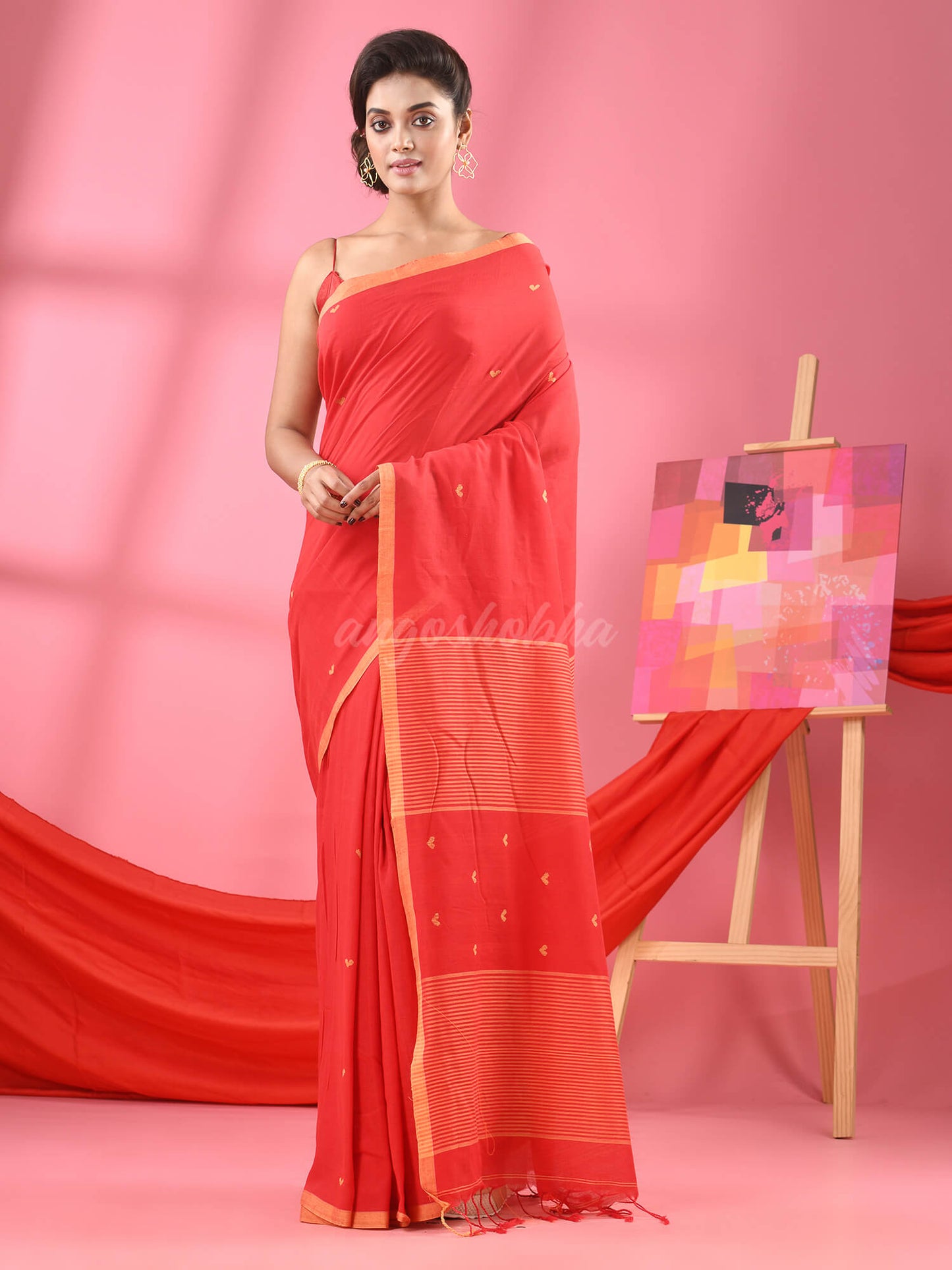 Red Cotton All Body Love Buti Handloom Saree