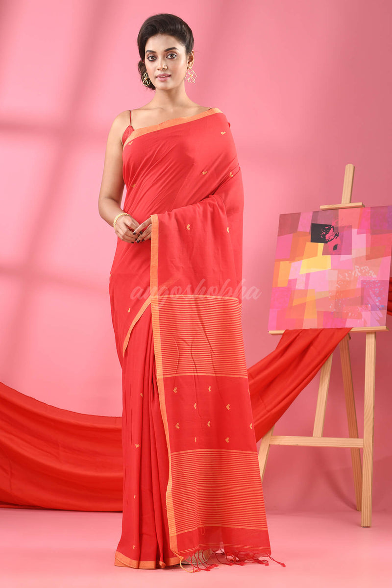 Red Cotton All Body Love Buti Handloom Saree