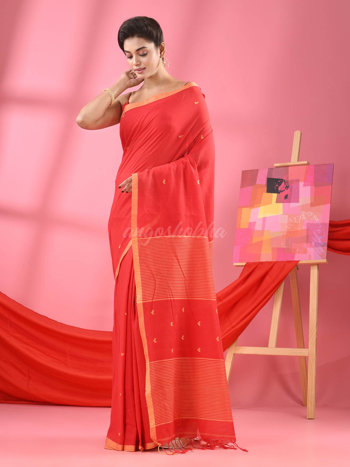 Red Cotton All Body Love Buti Handloom Saree