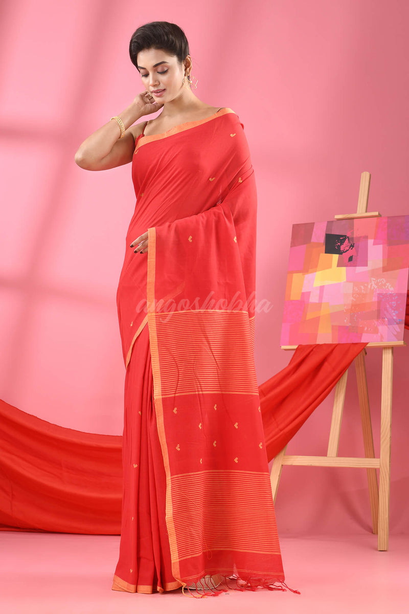 Red Cotton All Body Love Buti Handloom Saree