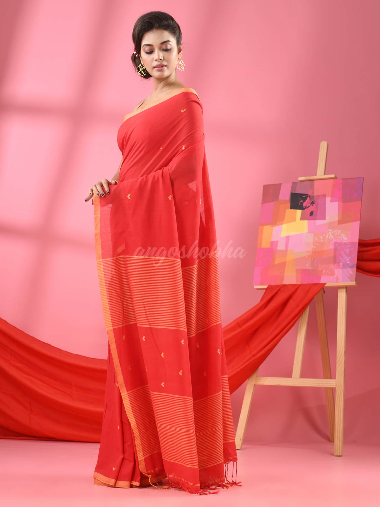 Red Cotton All Body Love Buti Handloom Saree