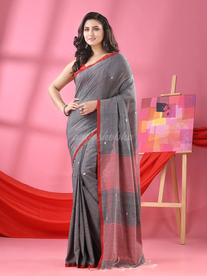 Grey Cotton All Body Love Buti Handloom Saree