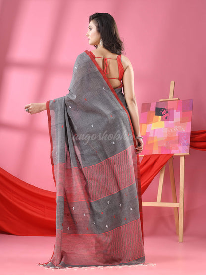 Grey Cotton All Body Love Buti Handloom Saree