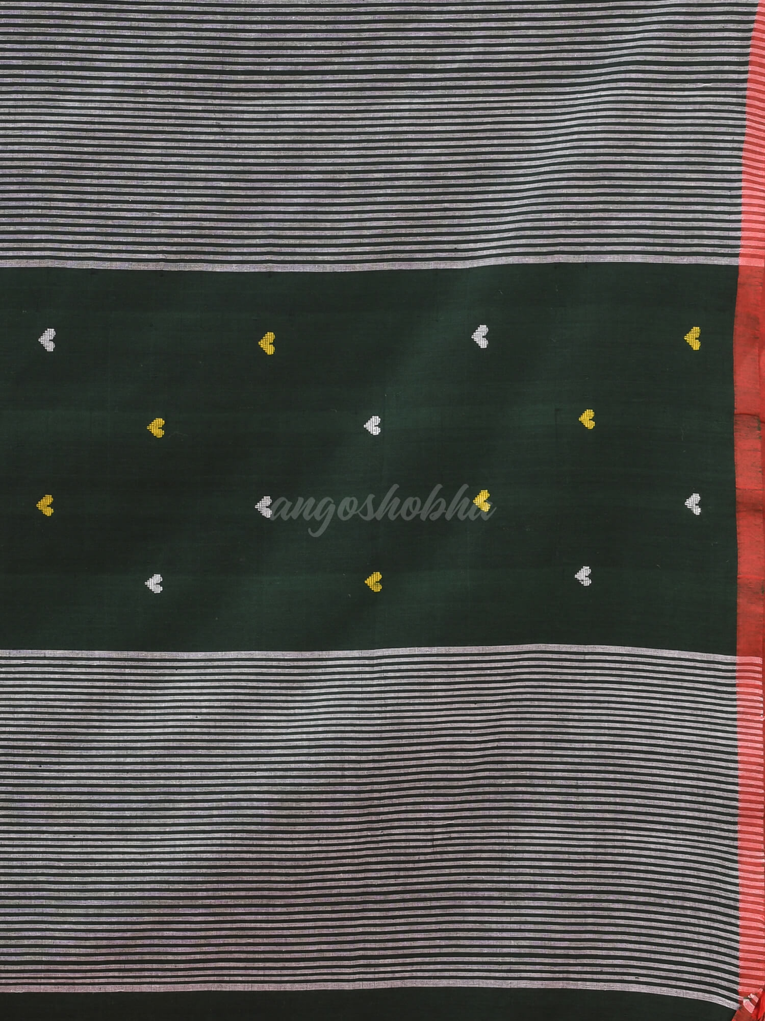 Bottle Green Cotton All Body Love Buti Handloom Saree