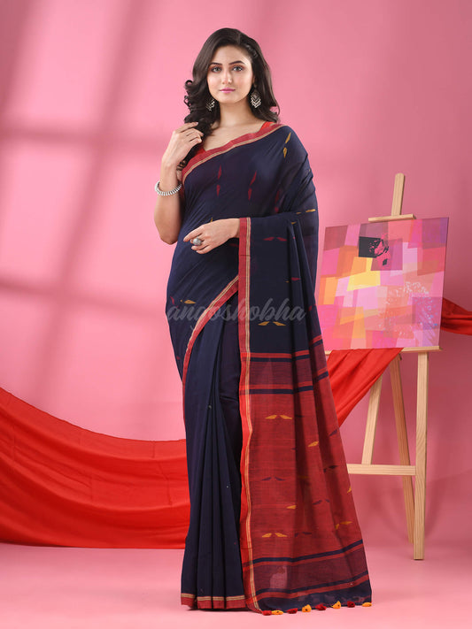 Navy Blue Cotton All Body Buti Handloom Saree