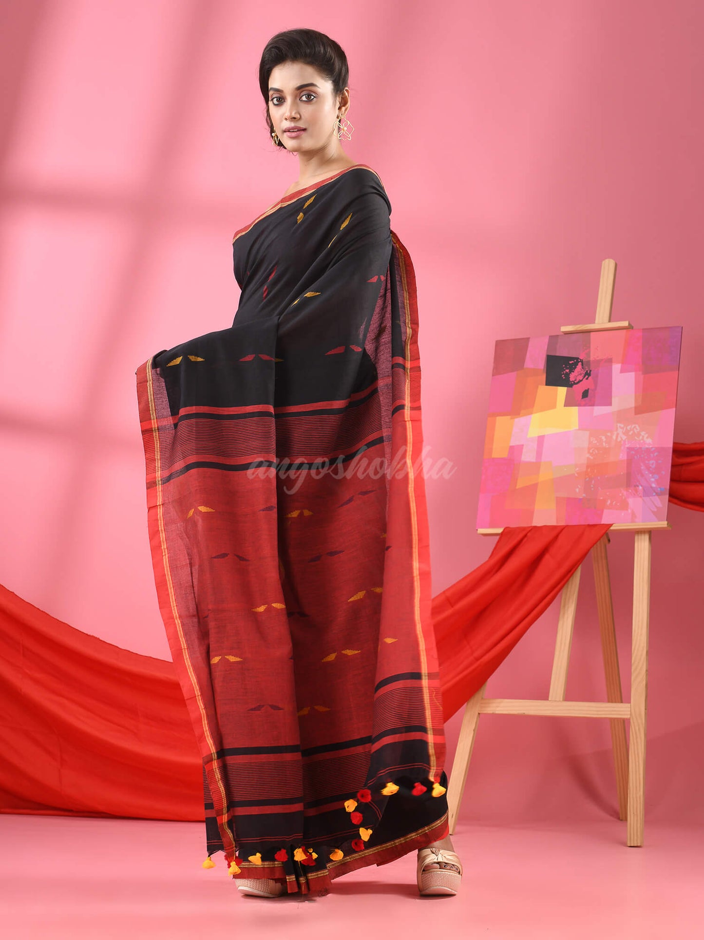 Black Cotton All Body Buti Handloom Saree