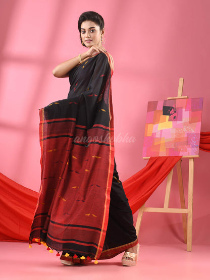 Black Cotton All Body Buti Handloom Saree