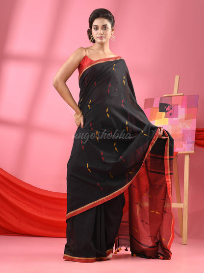 Black Cotton All Body Buti Handloom Saree