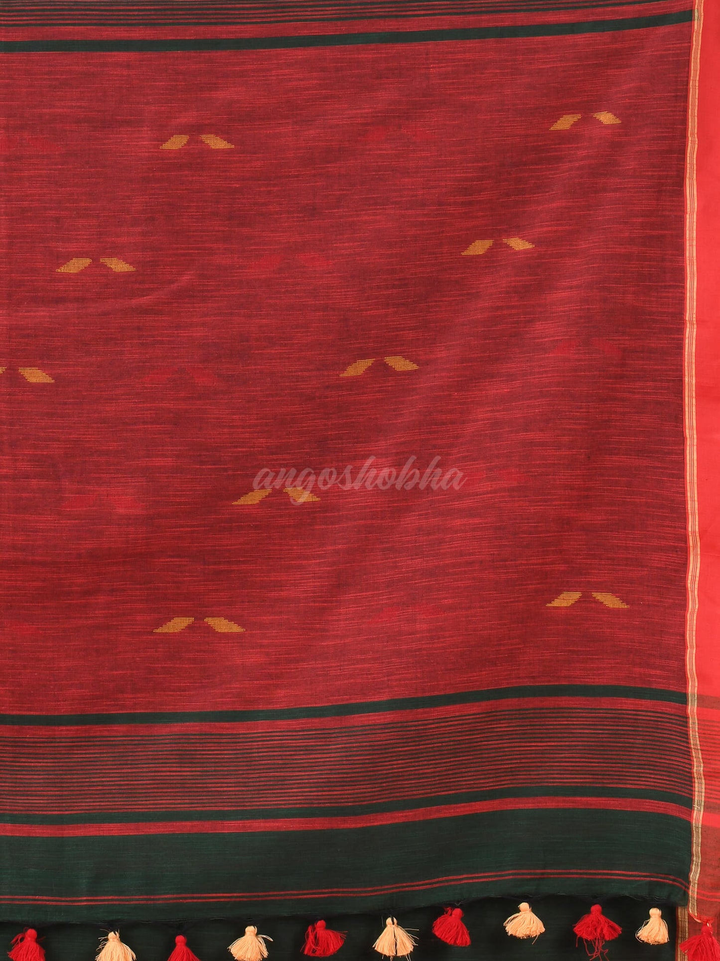 Bottle Green Cotton All Body Buti Handloom Saree