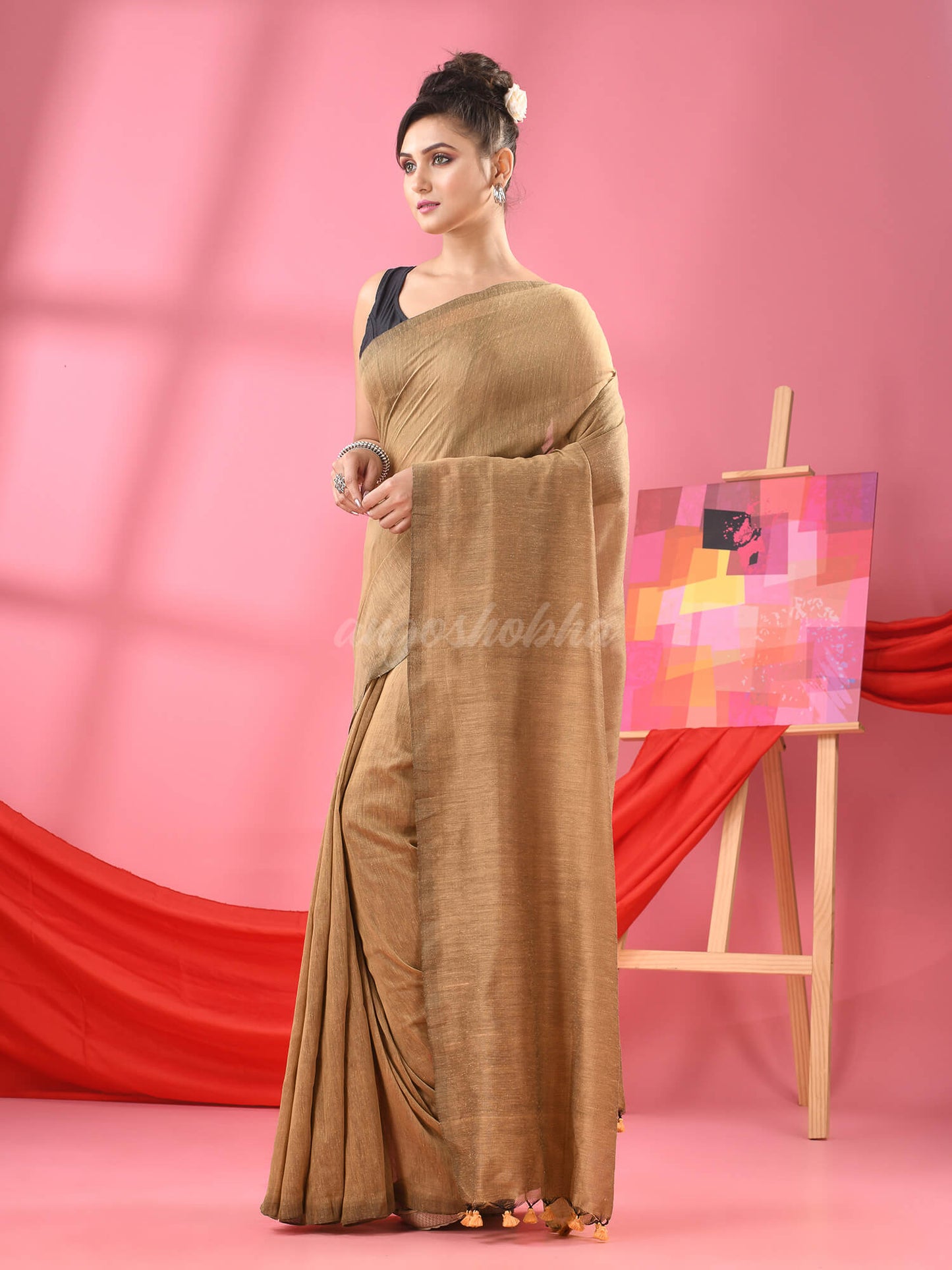 Chiku Cotton Molmol Handloom Saree