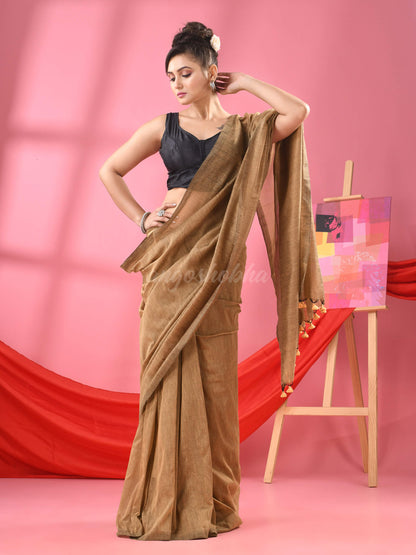 Chiku Cotton Molmol Handloom Saree