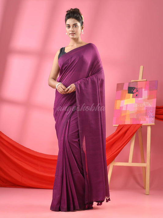 Purple Cotton Molmol Handloom Saree