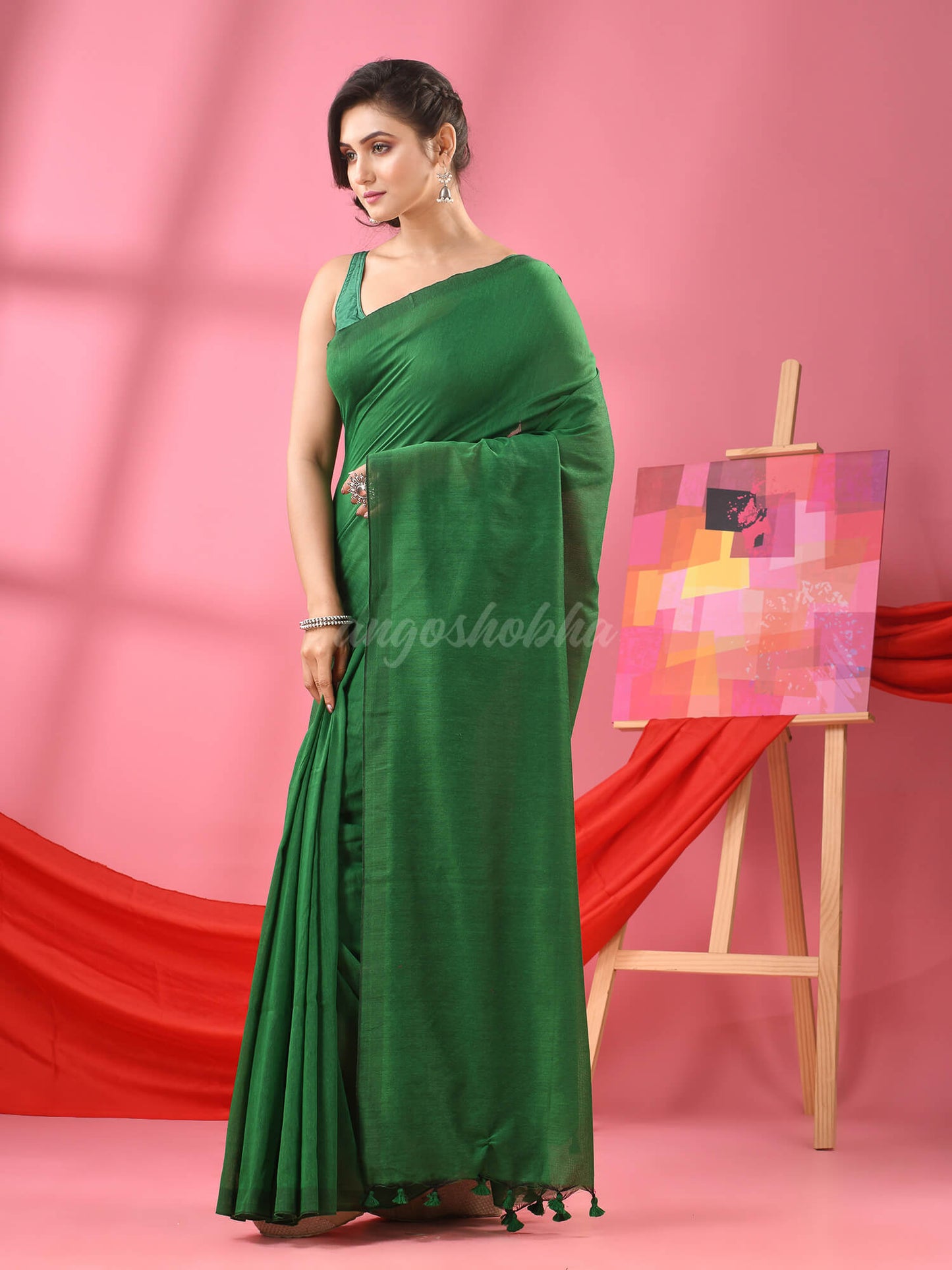 Green Cotton Molmol Handloom Saree