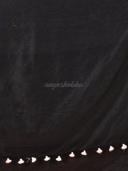 Black & Silver Cotton Molmol Handloom Saree