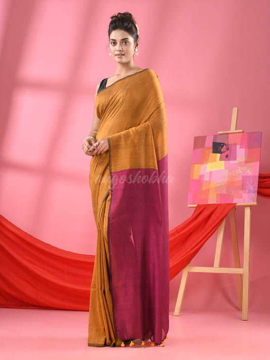 Golden Cotton Molmol Handloom Saree