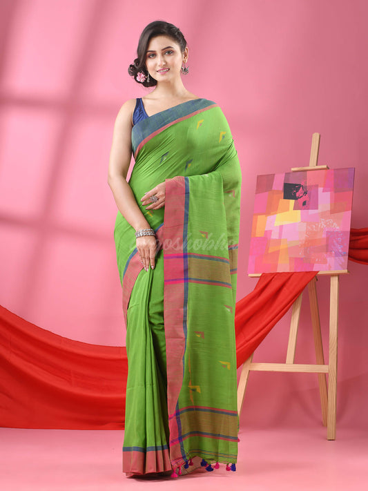 Green Cotton All Body Buti Handloom Saree