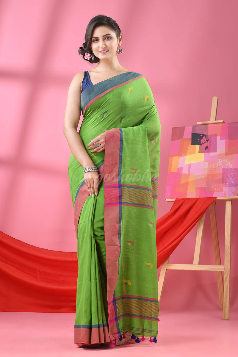 Green Cotton All Body Buti Handloom Saree