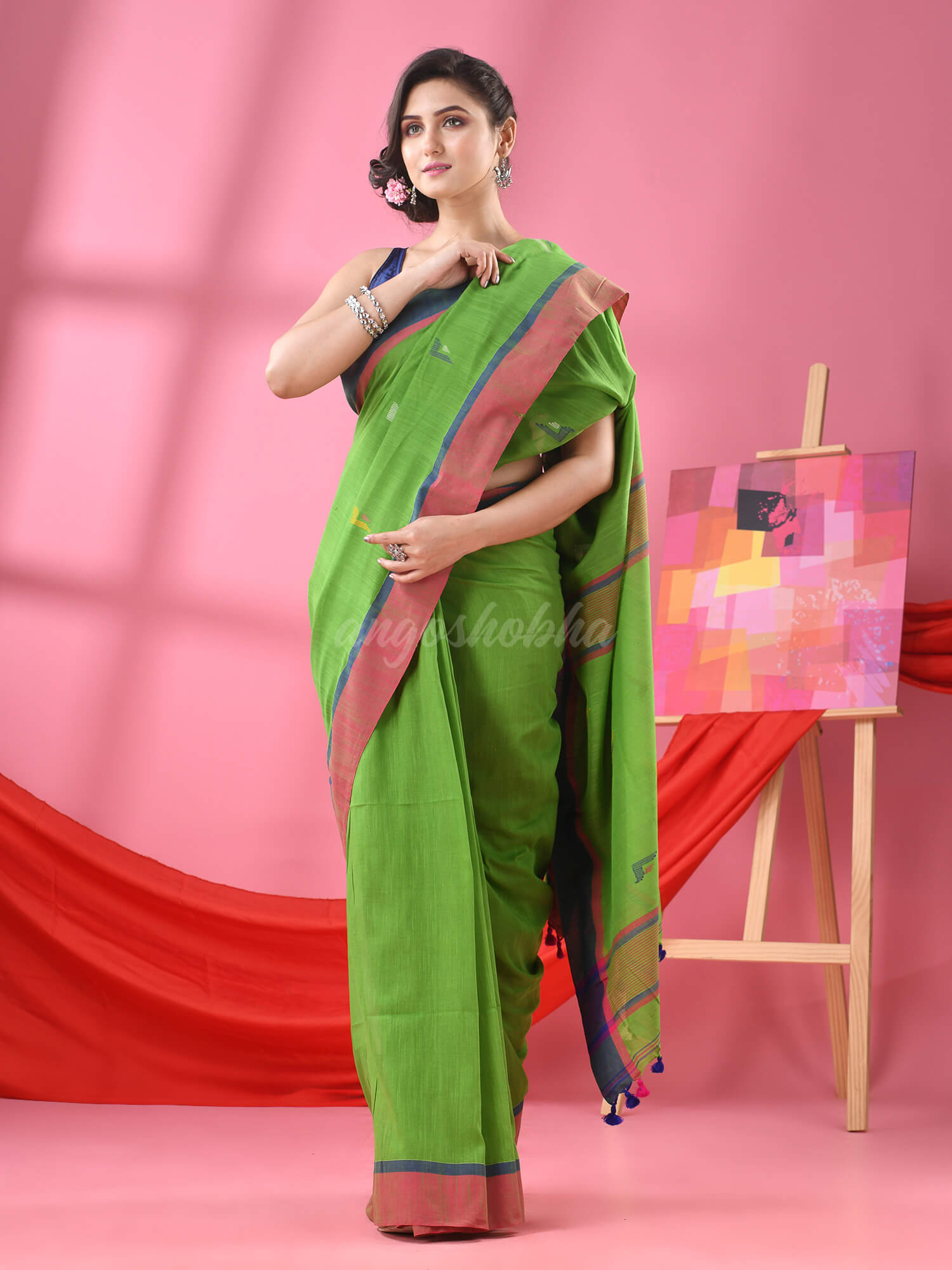 Green Cotton All Body Buti Handloom Saree