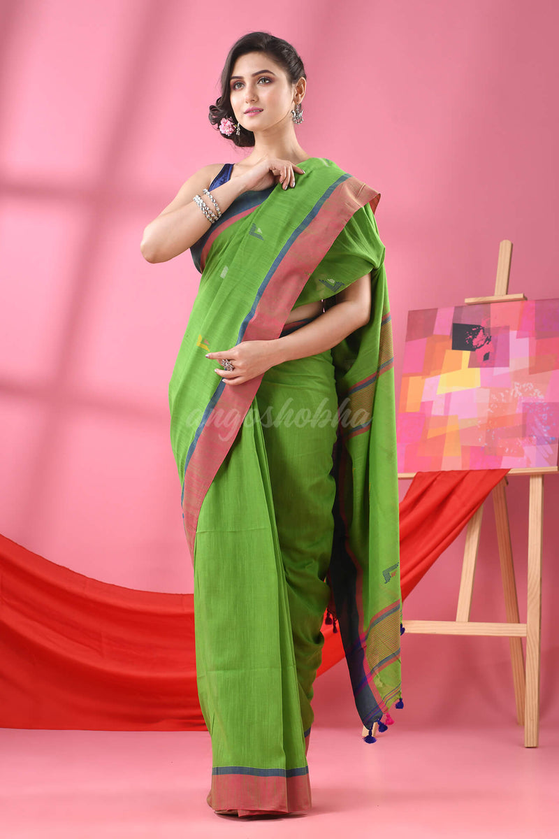 Green Cotton All Body Buti Handloom Saree