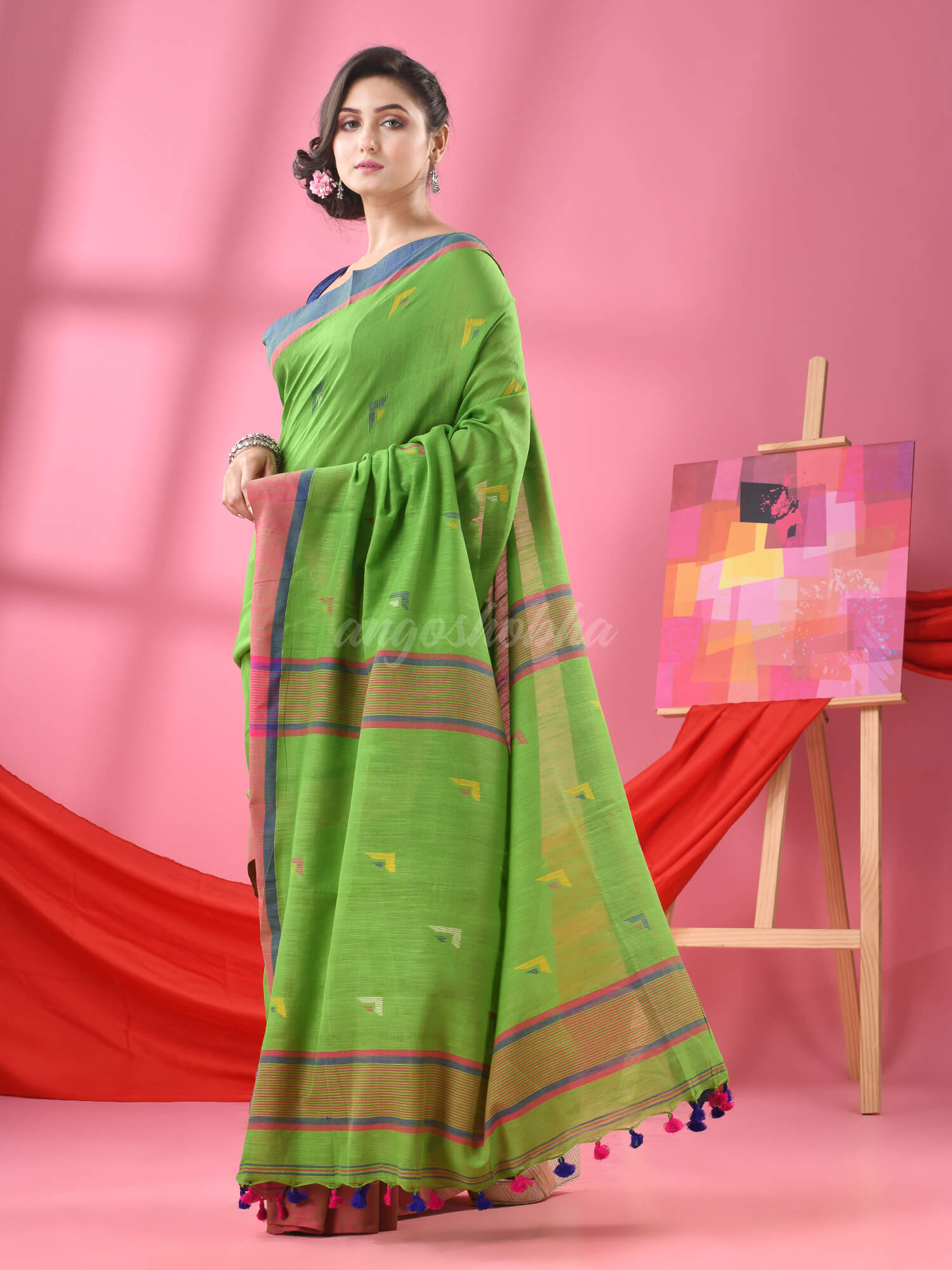 Green Cotton All Body Buti Handloom Saree