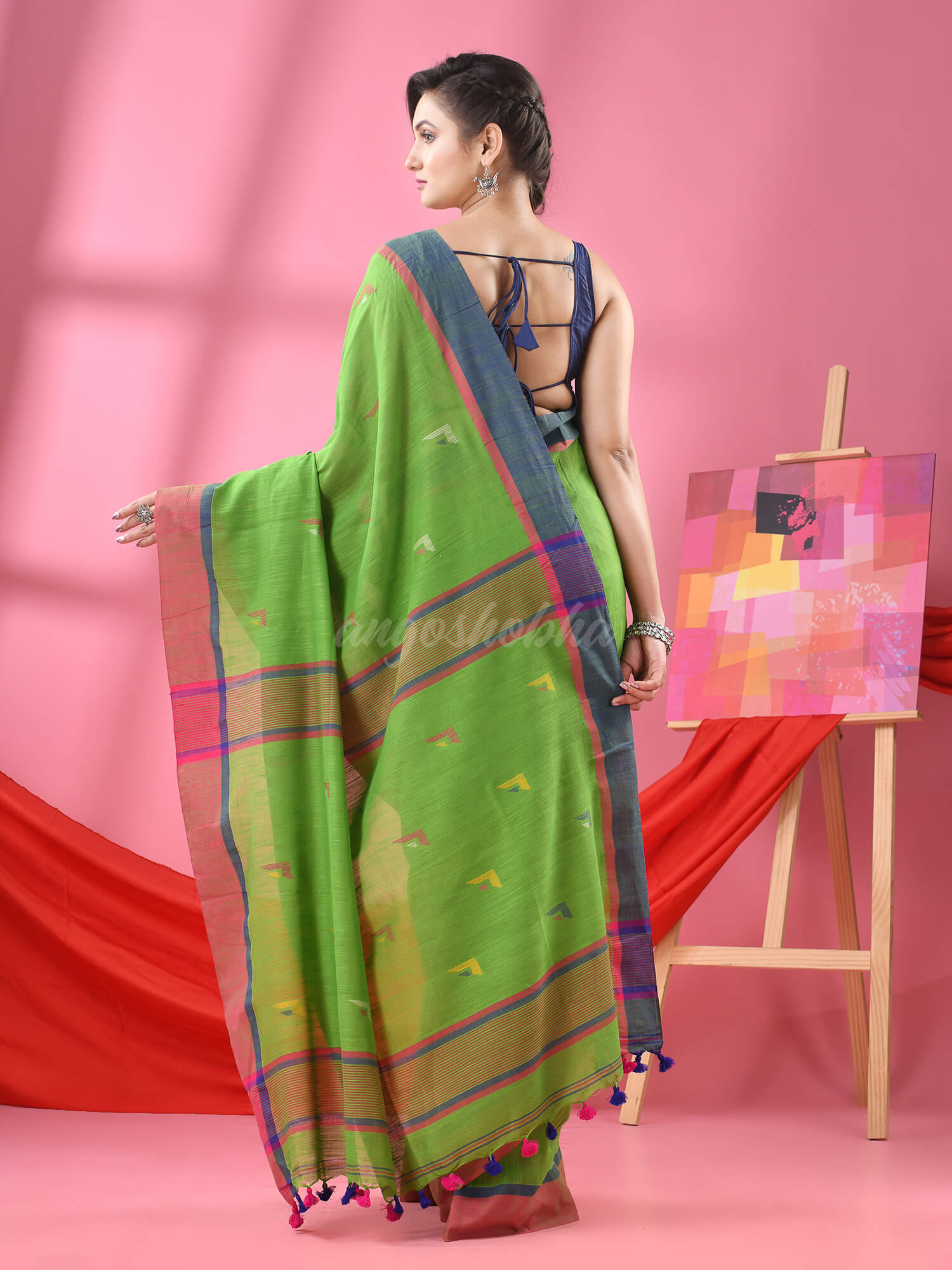 Green Cotton All Body Buti Handloom Saree