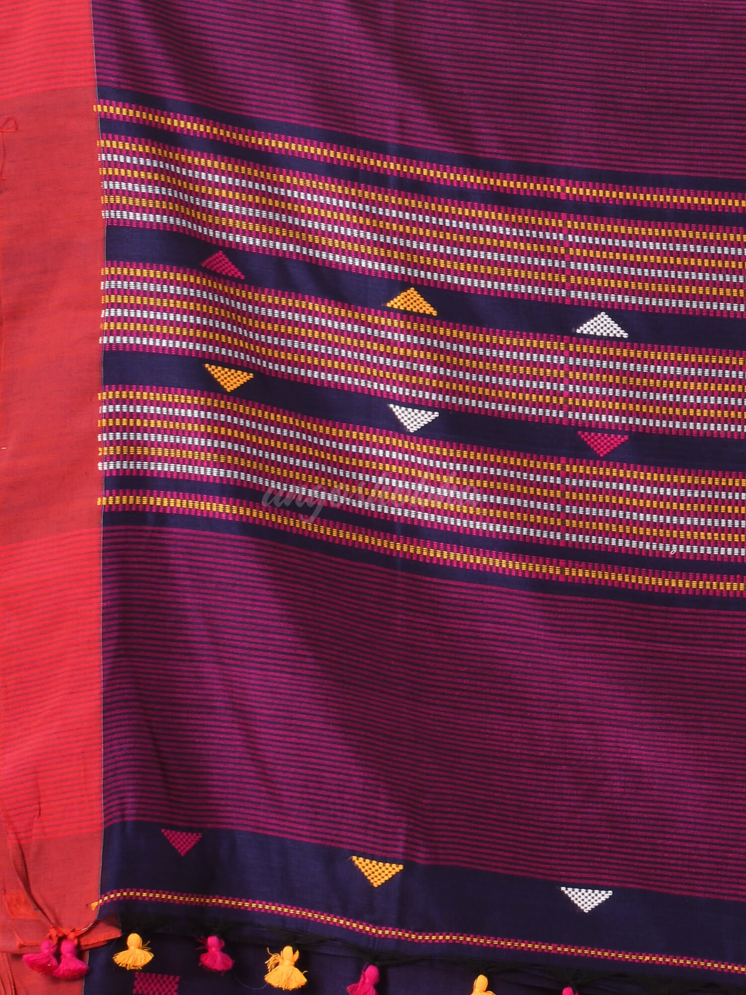 Navy Blue Cotton All Body Kantha Stitch Buti Handloom Saree