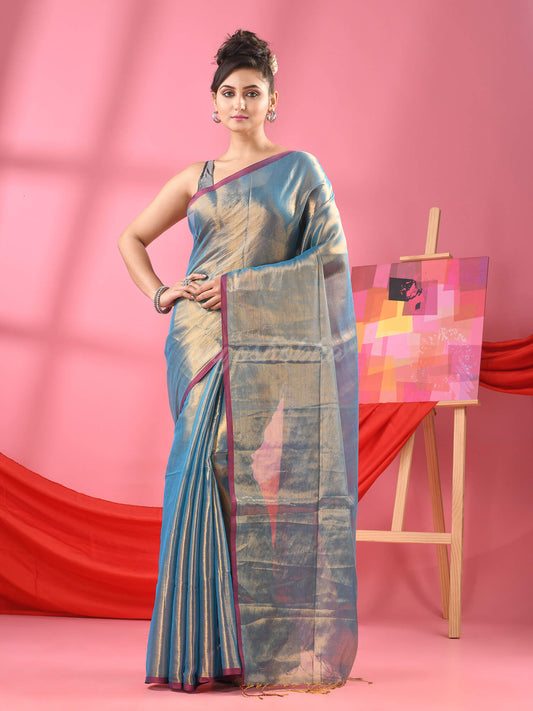 Turquoise Zari Cotton Handloom Tissue Saree