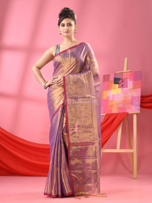 Violet Zari Cotton Handloom Tissue Saree