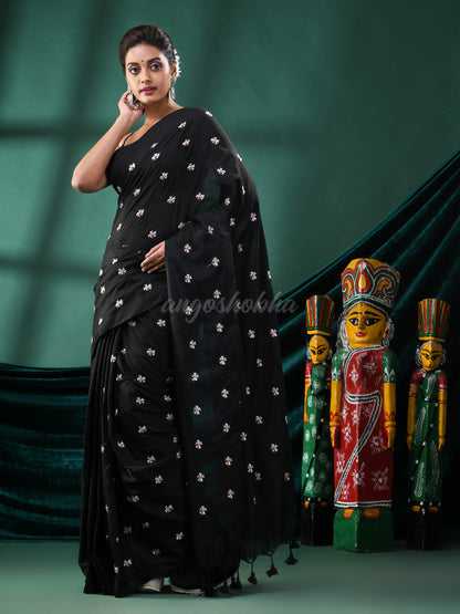 Black Cotton Blend Handloom Saree