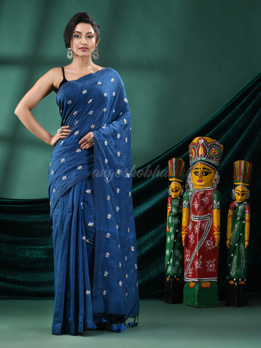 Turquoise Cotton Blend Handloom Saree