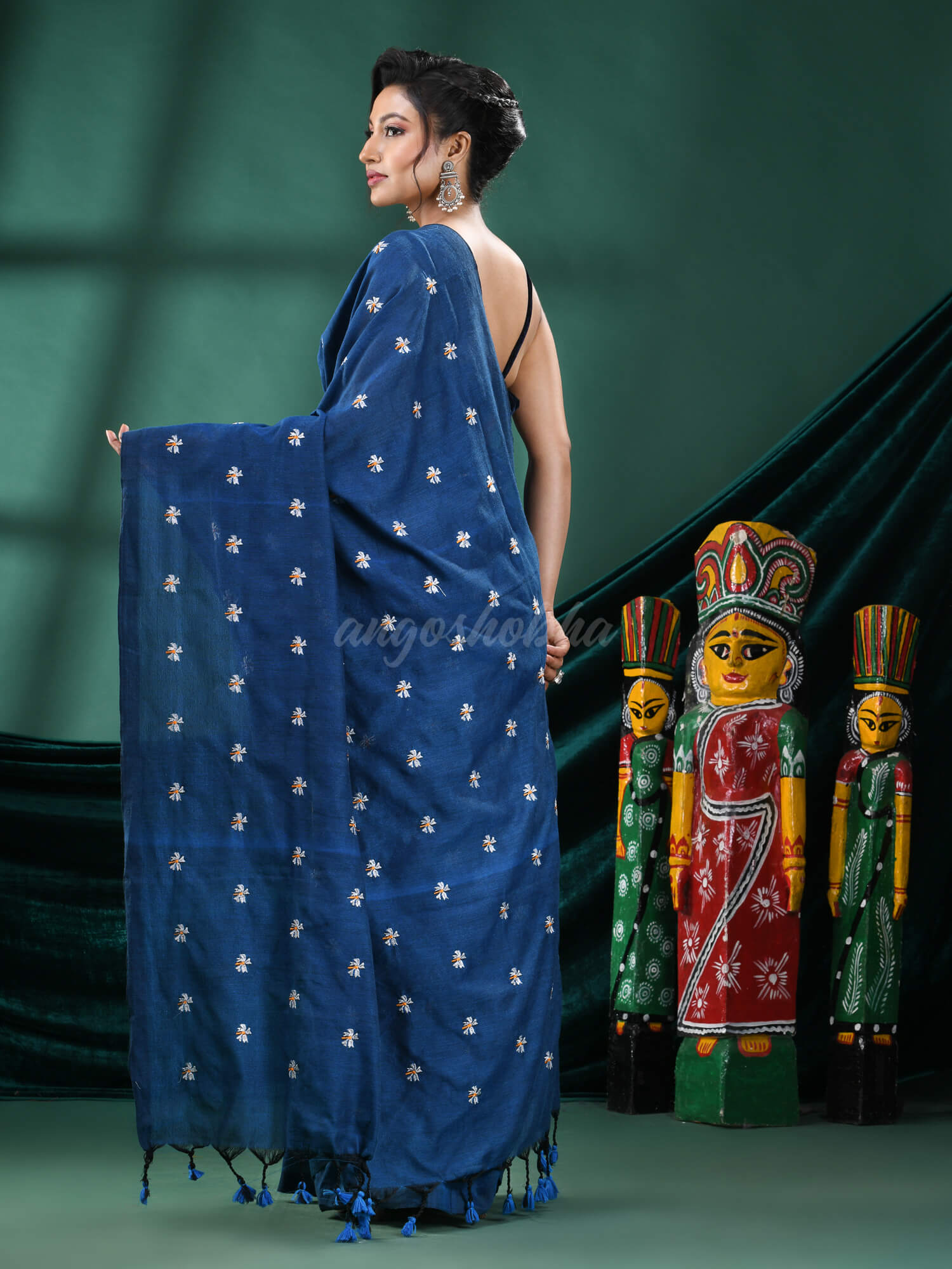 Turquoise Cotton Blend Handloom Saree