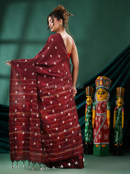 Maroon Cotton Blend Handloom Saree