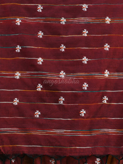 Maroon Cotton Blend Handloom Saree