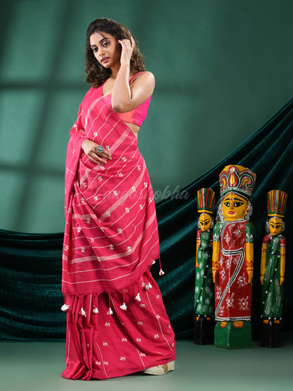 Pink Cotton Blend Handloom Saree