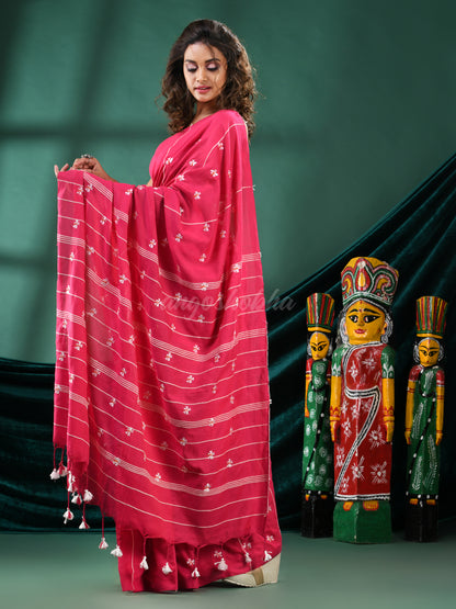 Pink Cotton Blend Handloom Saree