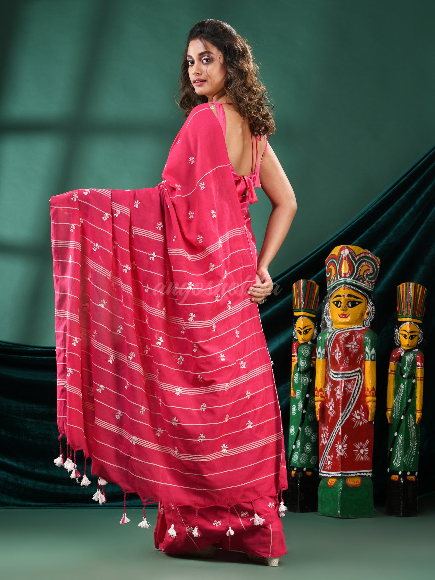 Pink Cotton Blend Handloom Saree