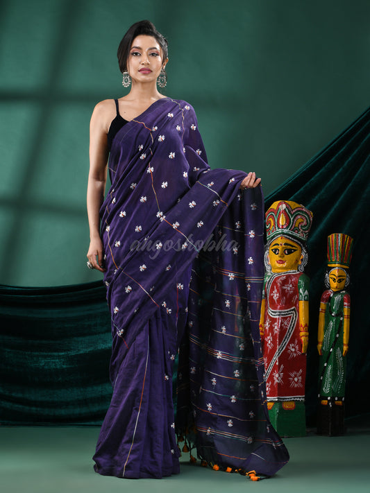 Violet Cotton Blend Handloom Saree